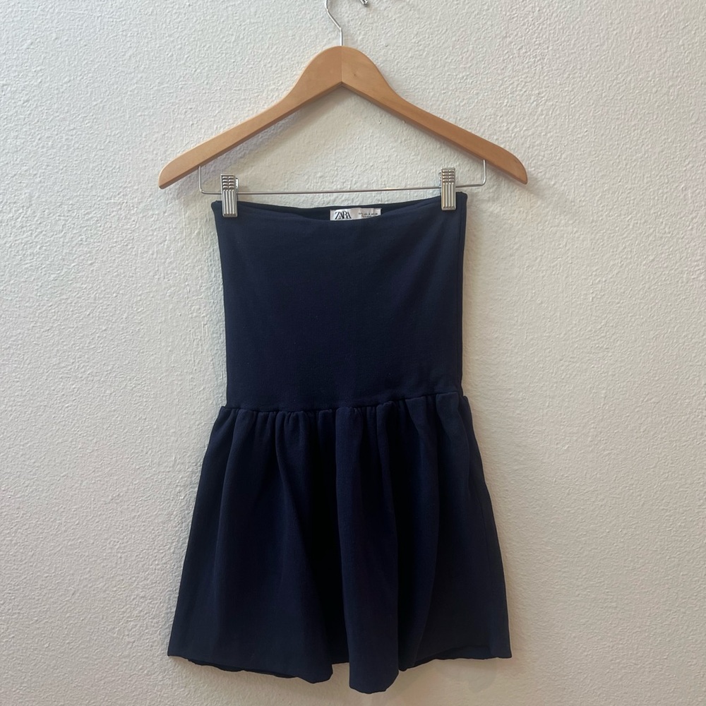 Zara Strapless Mini Dress in Navy Blue